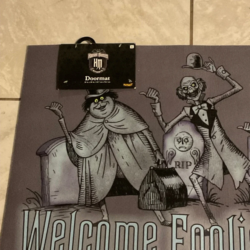 Disney Haunted Mansion Welcome Foolish Mortals doormat Halloween decor NWT